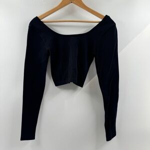 Aeropostale Black Ribbed Seamless Long Sleeve Top – Dual Neckline, Size Medium